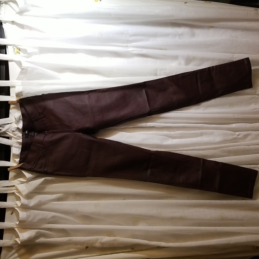 Burgundy Stretch Faux Leather SUKO Jeans